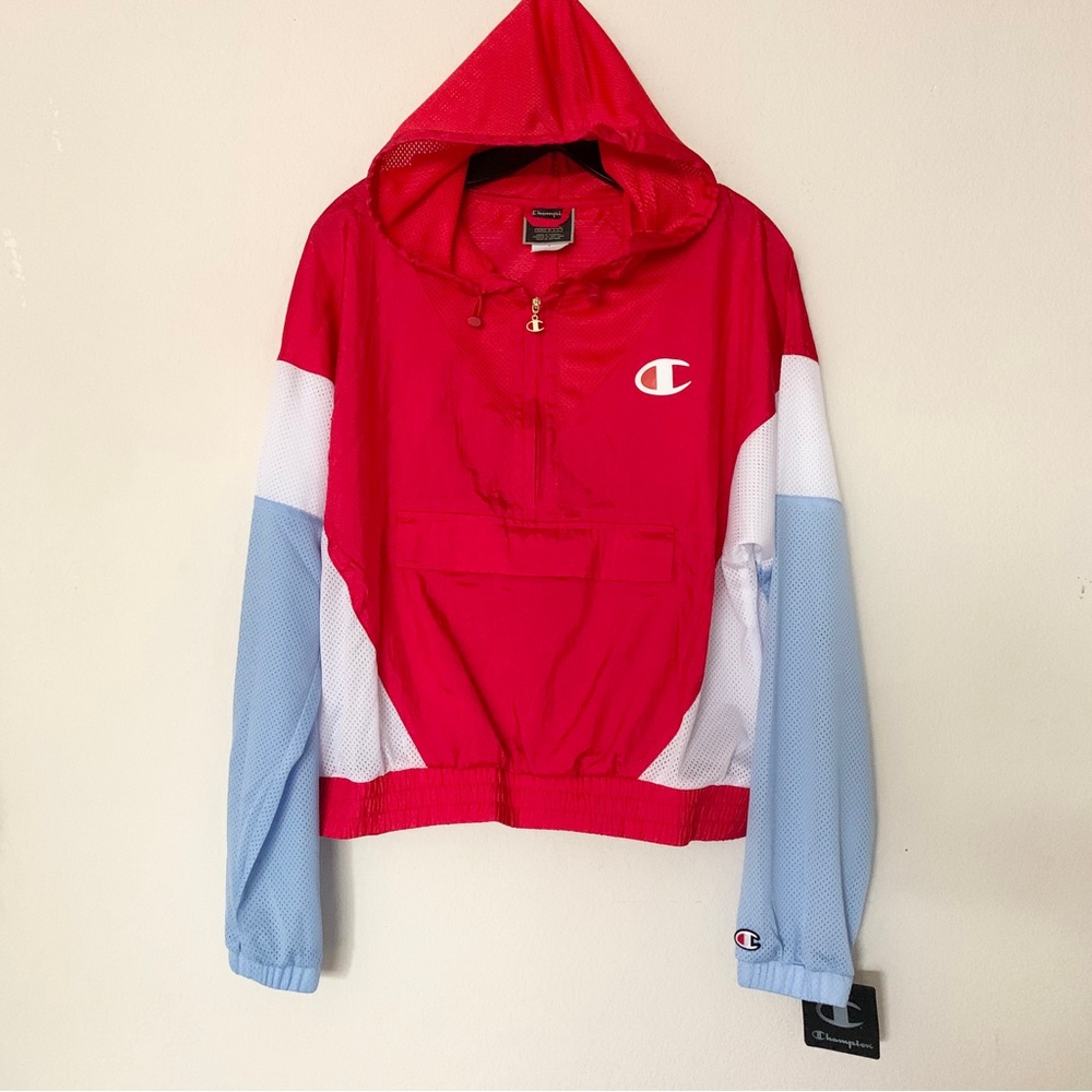 Champion retro fit kangaroo pouch hooded windbreaker